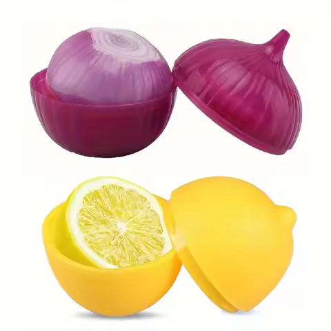柠檬和洋葱形状的食物保存器，可重复使用的塑料保鲜容器，带翻盖，可安全冷冻的厨房收纳盒