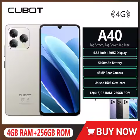 4G 智能手机 CUBOT A40 6.88 英寸 120Hz 显示屏 48MP 主摄像头 4GB RAM+256GB ROM 5100mAh 电池 NFC Android 15 手机