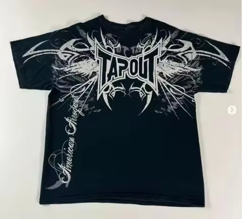街头服饰 Tapout T 恤 Y2K 男式嘻哈字母图案印花超大 T 恤原宿圆领棉质短袖上衣
