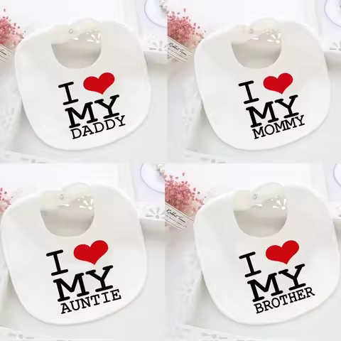 我爱妈妈/爸爸/阿姨/兄弟印花婴儿围兜女孩男孩棉质围兜新生儿口水巾婴儿喂食围兜婴儿送礼会礼物