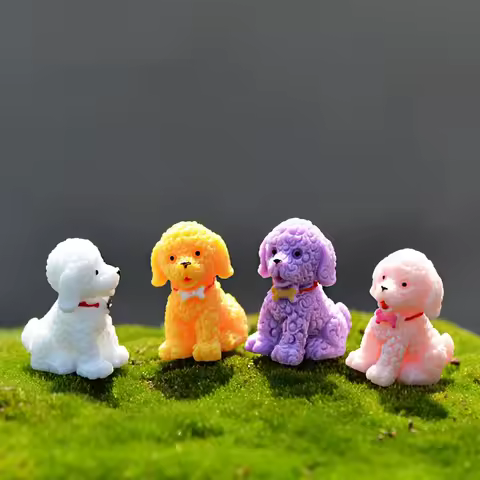 4 件套狗家用贵宾犬白色黄色紫色粉色 Perro 模型小雕像雕像工艺品装饰品微型装饰