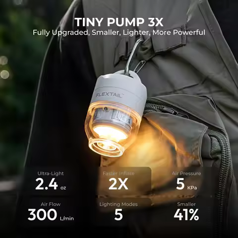 FLEXTAIL TINY PUMP 3X - 5kPa 超轻便携式气泵，5 模式露营灯，多用途用于露营、旅行和水上运动