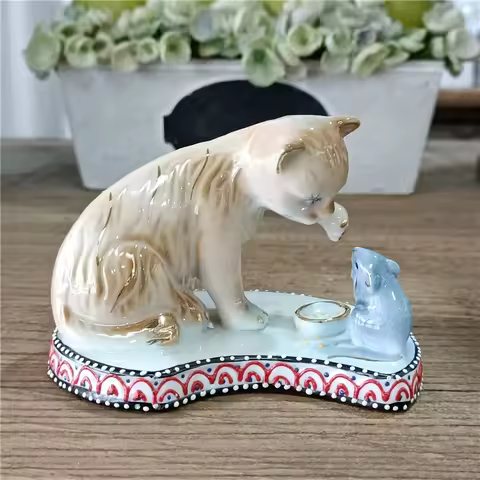 有趣的瓷猫微型手绘陶瓷老鼠雕像家居宠物摆件卡通人物装饰艺术工艺礼品