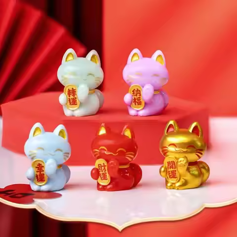 卡通招财猫雕像创意可爱招财猫公仔精致动物模型微缩模型家用汽车酒店餐厅