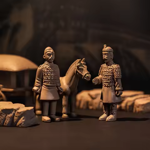 1 套兵马俑套装文化古代中国士兵雕像考古发掘纪念品桌面装饰
