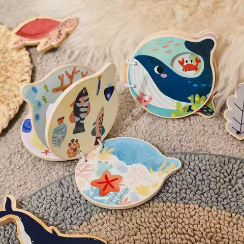婴儿玩具木书早教玩具启蒙读物海洋动物插画幼儿认知书