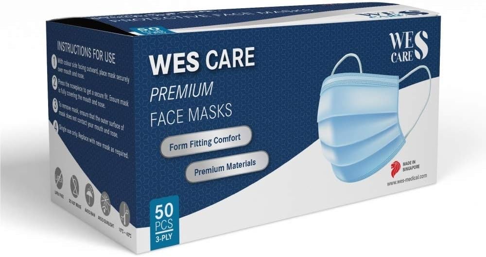 [50 片] 新加坡制造 Wes Care 3 层优质外科口罩